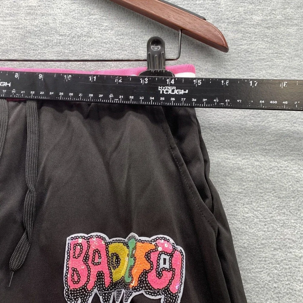 Women Black Bodycon Shirts & Shorts with Sequined Front Logo Set Size XL (A41) - Picture 6 of 13
